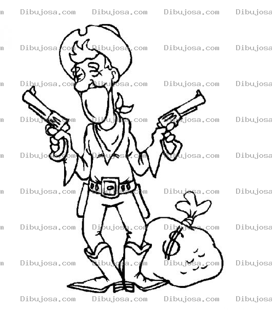 Dibujo para colorear Dibujo De Vaquero Ladron Con Botin De Dinero Para Pintar Y Colorear