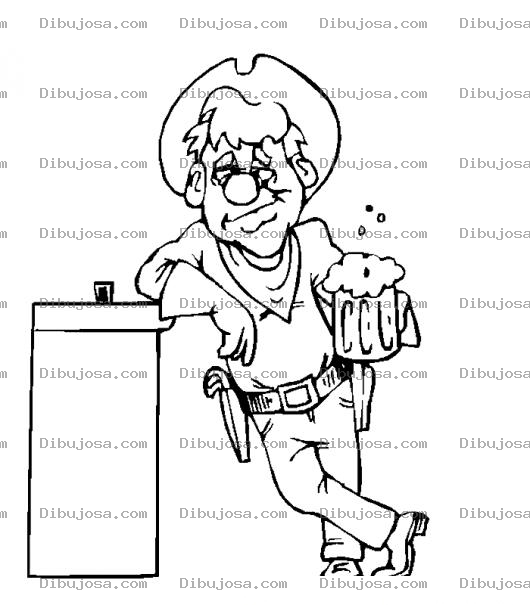 Dibujo para colorear Dibujo De Vaquero Tomando Cerveza En La Barra De Un Bar Para Pintar Y Colorear