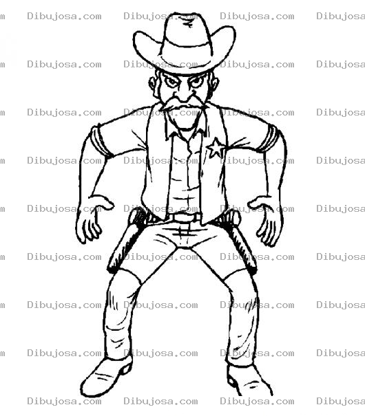 Dibujo para colorear Dibujo De Sheriff A Punto De Sacar Sus Pistolas Para Pintar Y Colorear A Puros Balazos