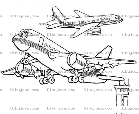 Dibujo para colorear Dibujo De Aviones Volando Sobre Una Torre De Control Despegando Del Airopuerto