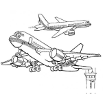 Dibujo para colorear Dibujo De Aviones Volando Sobre Una Torre De Control Despegando Del Airopuerto