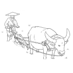 Dibujo para colorear Dibujo De Chino Arando Con Un Buey Para Pintar Y Colorear