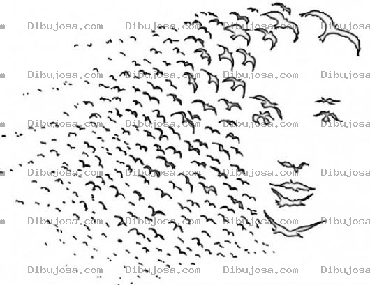 Dibujo para colorear Dibujo De Rostro De Mujer Formado Por Pajaros Volando Para Colorear