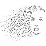 Dibujo para colorear Dibujo De Rostro De Mujer Formado Por Pajaros Volando Para Colorear