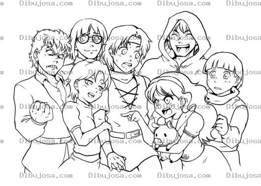 Dibujo para colorear Dibujo De Grupo De Jovenes Manga Para Pintar Y Colorear