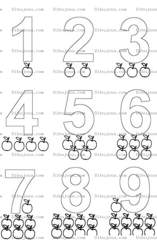 Dibujo para colorear Colorear los numeros del 1 al 9