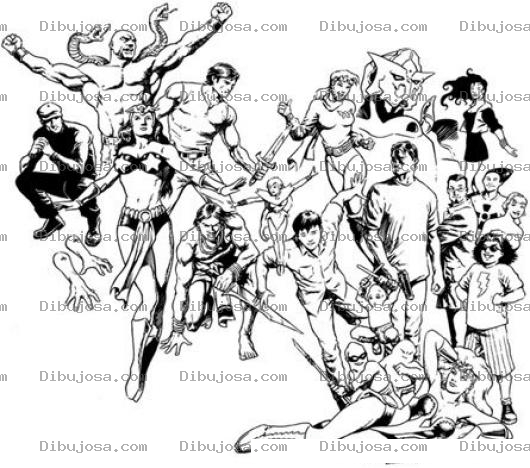 Dibujo para colorear Dibujo De Varios Super Heroes Para Colorear