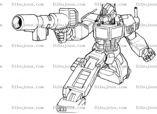 Dibujo para colorear Dibujo De Optimus Prime De Los Transformers Disparando Para Pintar Y Colorear