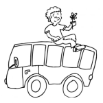 Dibujo para colorear Dibujo De Nino Con Una Flor Sentado Sobre Un Autobus Para Pintar Y Colorear