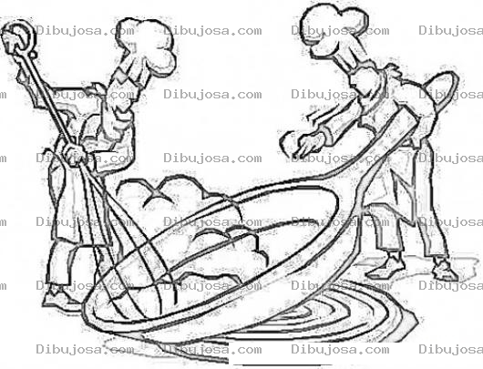 Dibujo para colorear Dibujo De Cocineros Cocinando Huevo Revuelto En Un Sarten Gigante