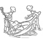 Dibujo para colorear Dibujo De Cocineros Cocinando Huevo Revuelto En Un Sarten Gigante