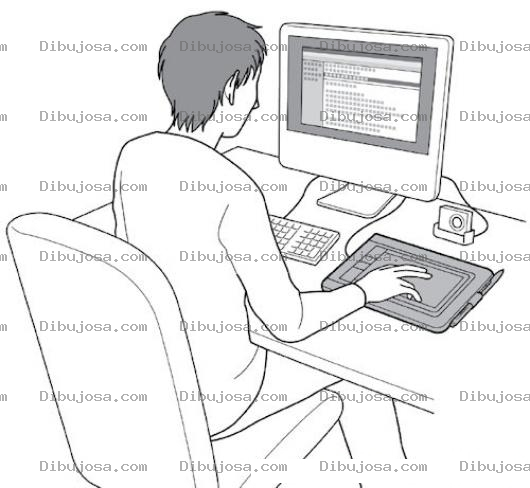 Dibujo para colorear Dibujo De Disenador Trabajando En Una Computadora Mac De Escritorio Para Pintar Y Colorear