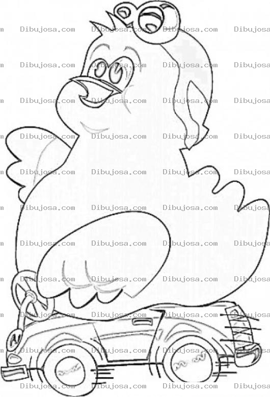 Dibujo para colorear Pollito En Carro Dibujo De Pollo Manejando Carro Descapotable Para Pintar Y Colorear