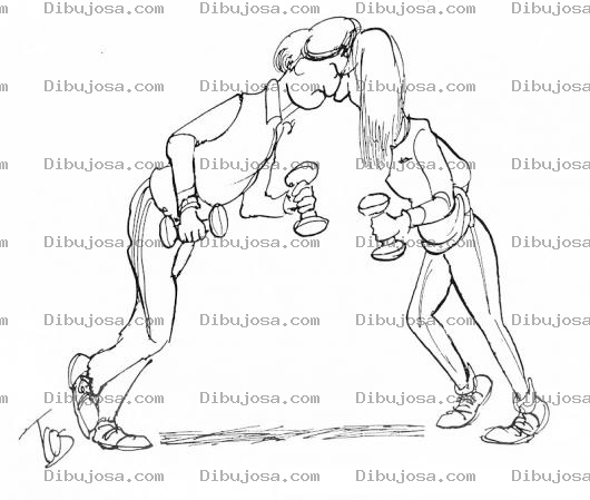 Dibujo para colorear Pareja De Esposos Peleando En El Gimnasio Para Pintar Y Colorear