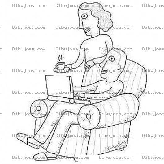 Dibujo para colorear Dibujo De Papa En Su Laptop Y Mama Sirviendole Un Cafe Para Pintar Y Colorear