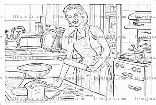 Dibujo para colorear Dibujo De Mama Cocinando En La Cocina Para Pintar Y Colorear Mujer Cocinera