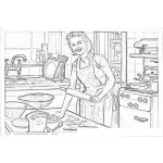 Dibujo para colorear Dibujo De Mama Cocinando En La Cocina Para Pintar Y Colorear Mujer Cocinera