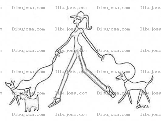 Dibujo para colorear Dibujo De Mujer Paseando Perros Para Pintar Y Colorear