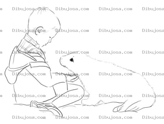 Dibujo para colorear Dibujo De Nino Con Foca Para Pintar Y Colorear