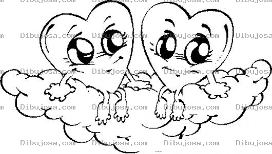 Dibujo para colorear Dibujo De 2 Corazones Sentados En Una Nube Para Pintar Y Colorear
