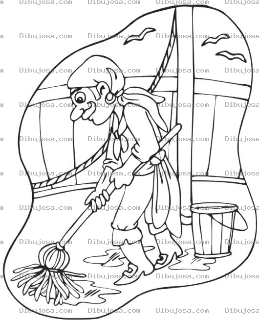 Dibujo para colorear Dibujo De Pirata Limpiando Y Trapeando Un Barco Para Pintar Y Colorear