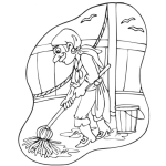 Dibujo para colorear Dibujo De Pirata Limpiando Y Trapeando Un Barco Para Pintar Y Colorear