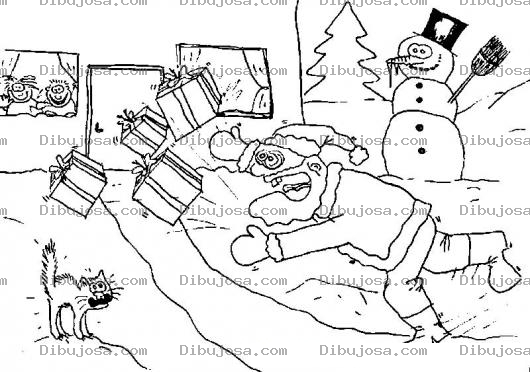 Dibujo para colorear Dibujo De Santaclaus Tropezando Y Botando Los Regalos De Navidad Para Pintar Y Colorear A Santa Claus