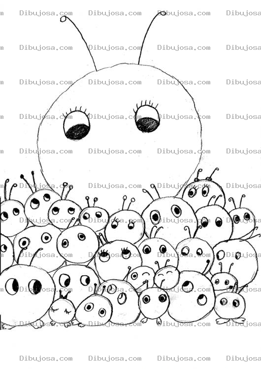 Dibujo para colorear Dibujo De Muchas Hormigas Con La Hormiga Reina Para Pintar Y Coloreear Enjambre De Hormigas