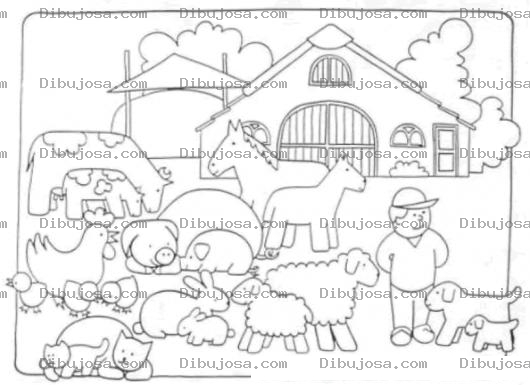 Dibujo para colorear Dibujo De Granja De Animalitos Para Pintar Y Colorear Granjero Con Gallina Pollitos Gatos Conejos Ovejas Perros Cerdos Vacas Y Caballos