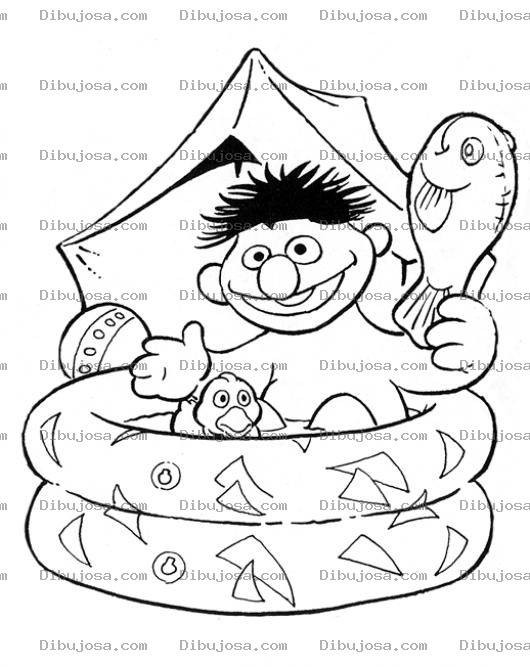 Dibujo para colorear Dibujo De Personaje De Plaza Sesamo En Piscina Inflable Para Colorear