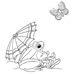 Dibujo para colorear Dibujo De Rana Con Sombrilla Deseando Comerse Una Mariposa Para Colorear