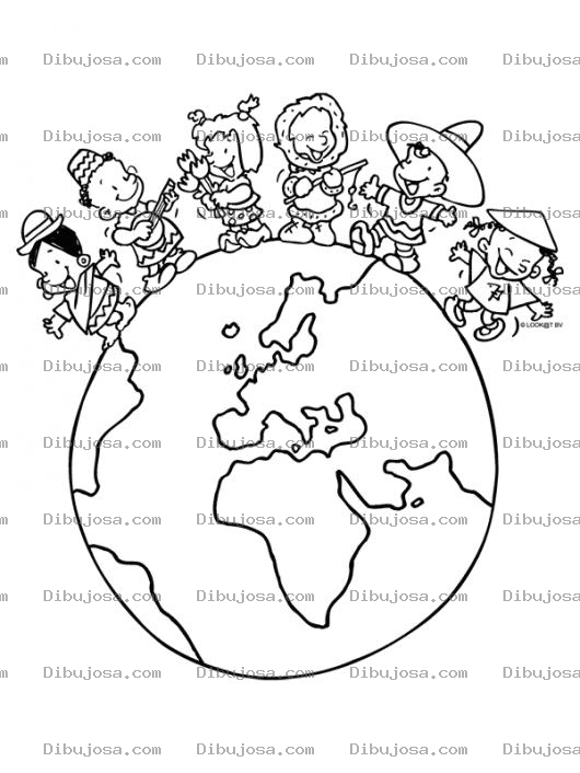 Dibujo para colorear Dibujo De Ninos De Distintas Razas Del Mundo Para Pintar Y Colorear A Una Peruana Un Aficano Una Sueca Un Esquimal Un Mexicano Y Una Chinita Sobre El Planeta Tierra