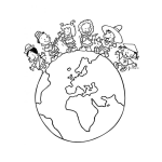 Dibujo para colorear Dibujo De Ninos De Distintas Razas Del Mundo Para Pintar Y Colorear A Una Peruana Un Aficano Una Sueca Un Esquimal Un Mexicano Y Una Chinita Sobre El Planeta Tierra