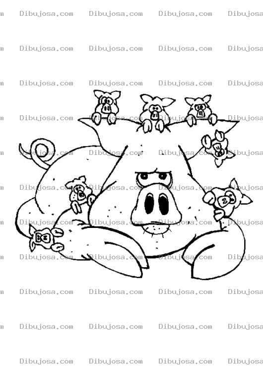 Dibujo para colorear Mama Marrana Con 7 Marranitos Para Pintar Y Colorear Una Cerda Con Sus Cerditos O Puerca Con Sus Puerquitos O Cocha Con Con Sus Cochitos O Chancha Con Sus Chanchitos O Cochina Con Cochinitos