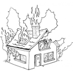Dibujo para colorear Dibujo De Casa Agarrando Fuego Y Mujer Pidiendo Ayuda Para Pintar Y Colorear Incendio De Casa En Llamas Ardiendo Y Quemandose