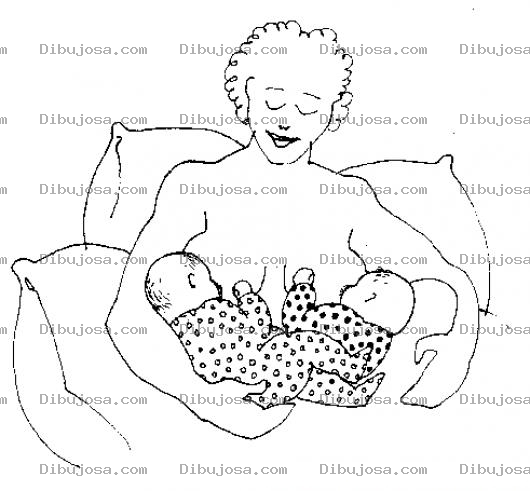 Dibujo para colorear Dibujo De Mama Con Gemelos Para Pintar Y Colorear Mujer Amamantando A Dos Bebes