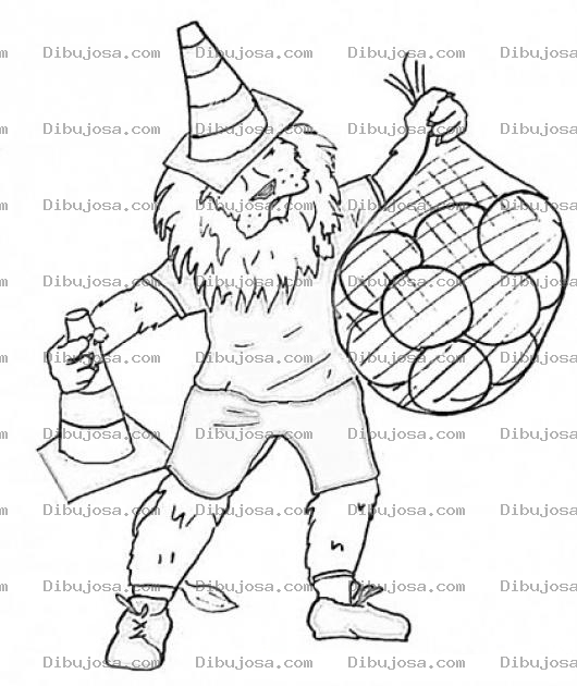Dibujo para colorear Dibujo De Leon Con Conos De Trafico Y Un Costal De Pelotas Para Pintar Y Colorear