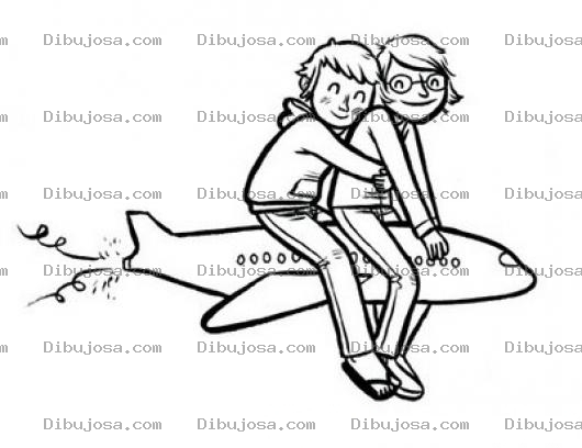 Dibujo para colorear Dibujo De Pareja Volando Sobre Un Avion Para Pintar Y Colorear