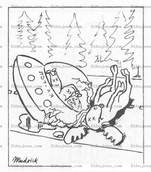 Dibujo para colorear Accidente Extraterrestre Dibujo De Platillo Volador Estrellado Contra Un Alce Para Pintar Y Colorear