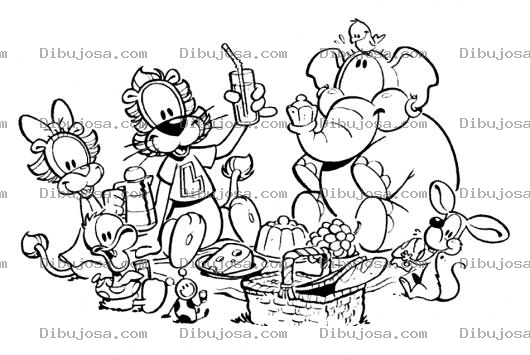 Dibujo para colorear Dibujo De Animales Compartiendo En Un Picnic Para Pintar Y Colorear