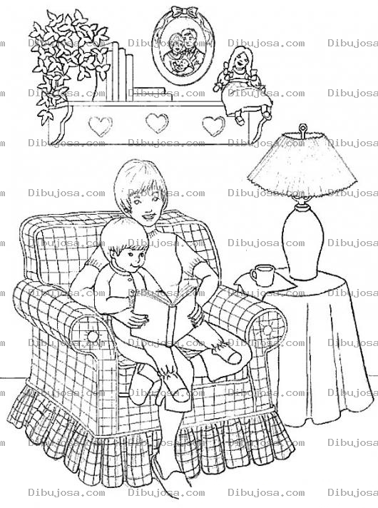 Dibujo para colorear Dibujo De Mama Leyendo Un Libro De Cuentos Con Su Hijo Para Pintar Y Colorear