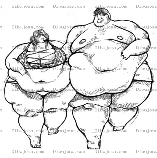 Dibujo para colorear Gorditos Dibujo De Pareja De Obesos Corriedo Juntos Para Pintar Y Colorear
