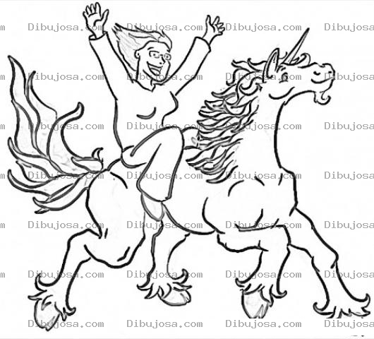 Dibujo para colorear Dibujo De Mujer Cabalgando Un Unicornio Para Pintar Y Colorear