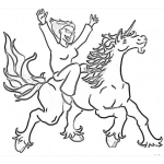 Dibujo para colorear Dibujo De Mujer Cabalgando Un Unicornio Para Pintar Y Colorear