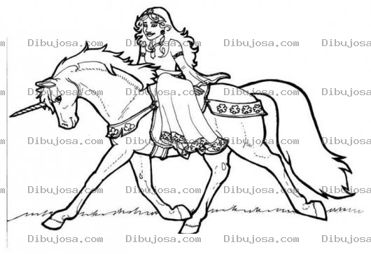Dibujo para colorear Princesa En Unicornio Para Colorear