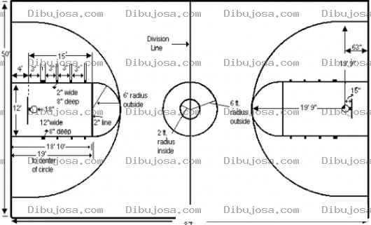 Dibujo para colorear Dimensiones De Una Cancha De Baloncesto En Pies Para Pintar Y Colorear Un Campo De Basquetbol