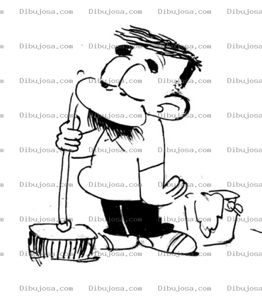 Dibujo para colorear Dibujo De Conserje Haciendo Limpieza Para Pintar Y Colorear A Un Hombre Con Una Escoba