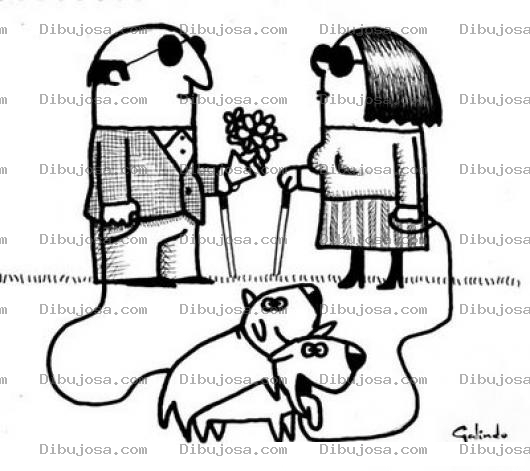 Dibujo para colorear Dibujo De Ciego Y Ciega Con Sus Perros Enamorados Para Pintar Y Colorear