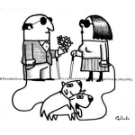 Dibujo para colorear Dibujo De Ciego Y Ciega Con Sus Perros Enamorados Para Pintar Y Colorear