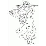Dibujo para colorear Dibujo De Hada Con Alas Y Flauta Para Pintar Y Colorear